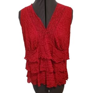 Red B.I.Y.A.C.D.A. Tiered Lace Ruffle Top Size L